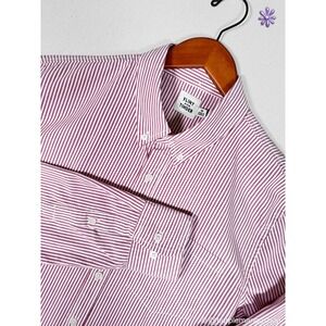 FLINT AND TINDER Shirt Mens M Red White Oxford Striped Button Down Made in USA